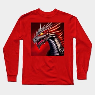 Silver Metallic Dragon with Yellow Glowing Eyes Long Sleeve T-Shirt